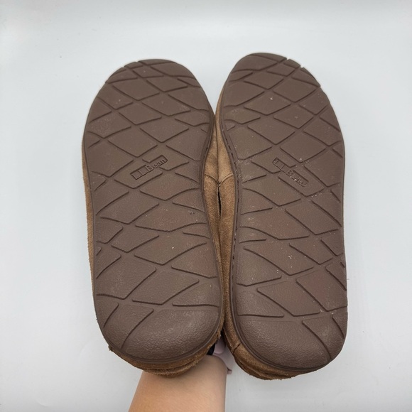 LL Bean Wicked Good Slippers Brown Suede Leather Size 13 Wide Shearling Cozy - Picture 6 of 9